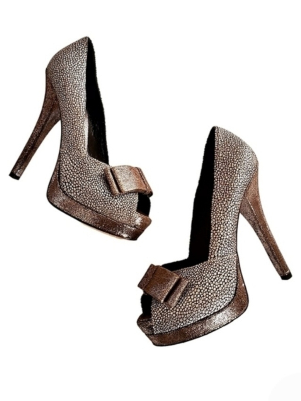 Fendi Metallic Brocade Bow Platform Peep Toe Pumps Silver Size 38.5